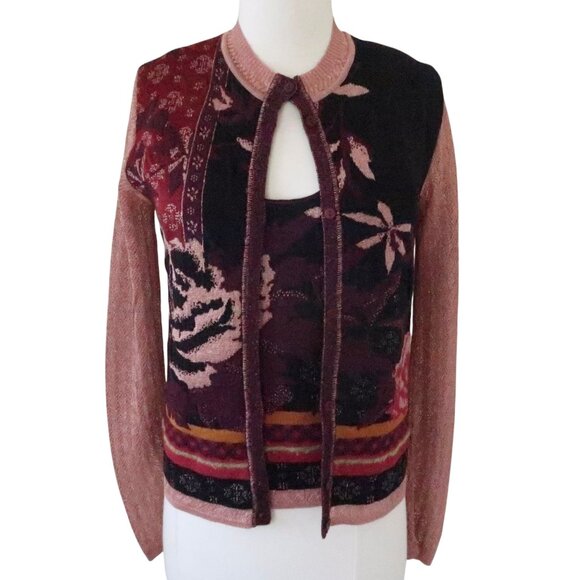 KENZO floral intarsia tank & cardigan sweater twin set M - Picture 1 of 9